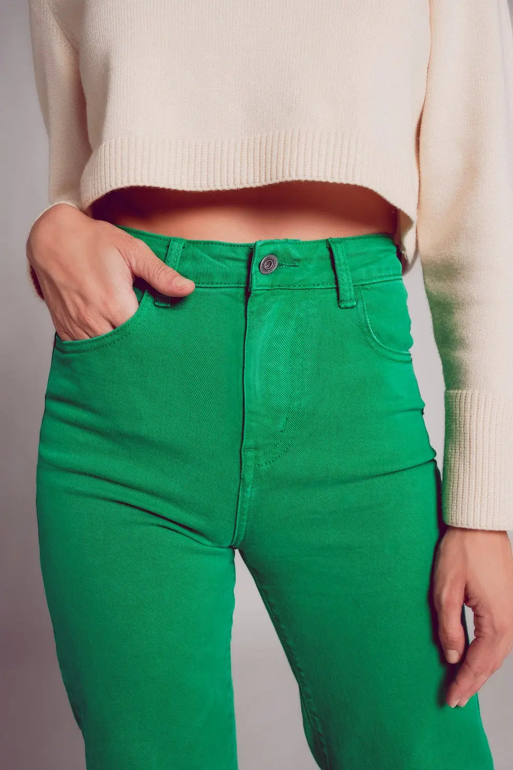 Cropped wide leg jeans in deep green - Jeans