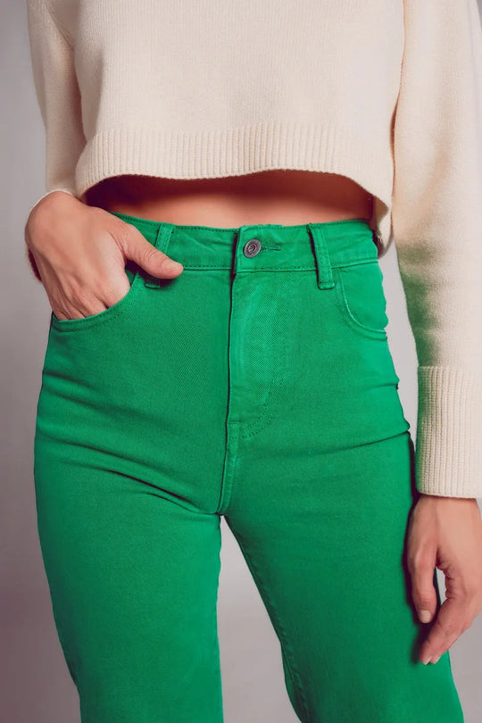 Cropped wide leg jeans in deep green - Jeans