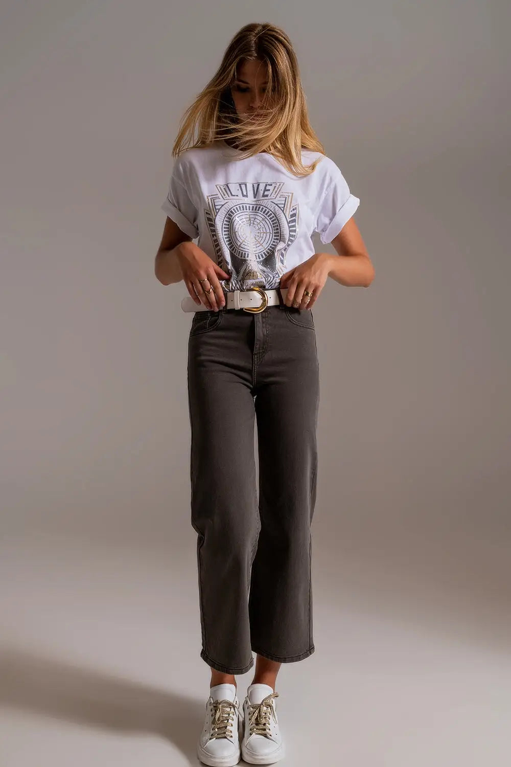 Cropped wide leg jeans in grey - Jeans