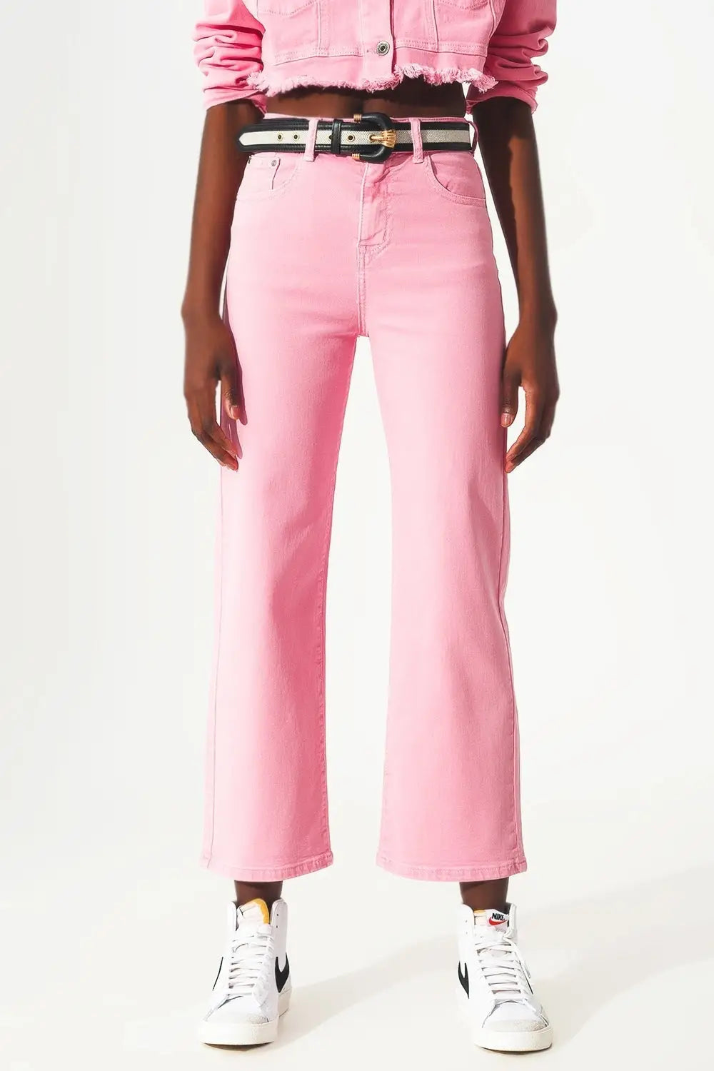 Q2 Cropped wide leg jeans in pink
