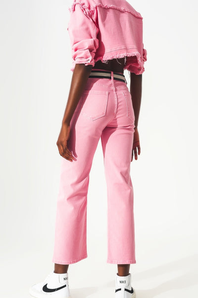 Cropped wide leg jeans in pink