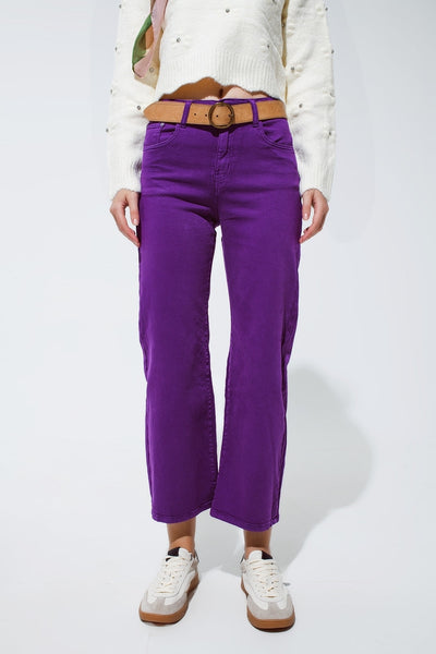 Q2 Cropped wide leg jeans in purple