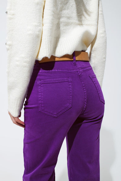 Cropped wide leg jeans in purple