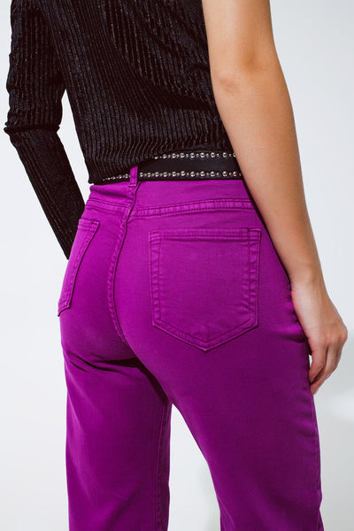 Cropped wide leg jeans in violet 3/4 length