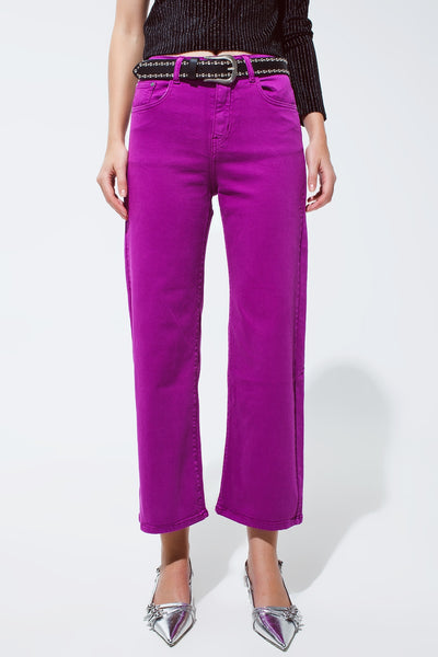 Cropped wide leg jeans in violet 3/4 length