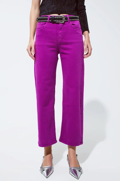 Cropped wide leg jeans in violet 3/4 length - Jeans
