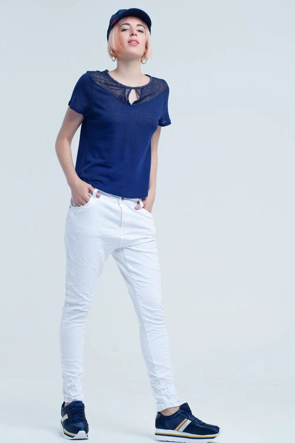 Crumpled white jeans with pockets - Jeans