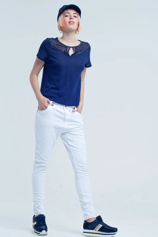 Crumpled white jeans with pockets - Jeans
