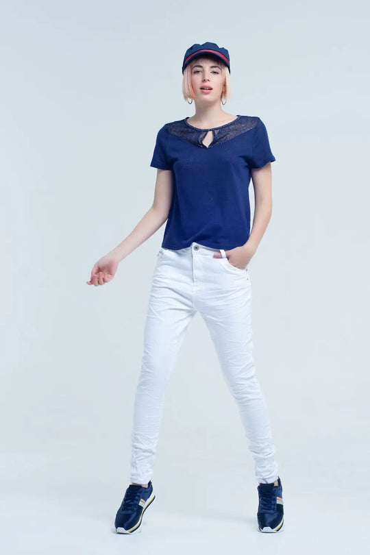 Crumpled white jeans with pockets - Jeans