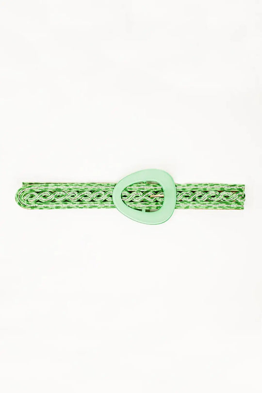 Q2 Crystal Embellished Belt in Green