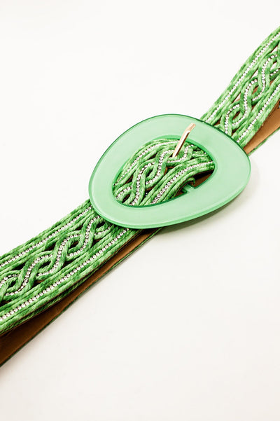 Crystal Embellished Belt in Green