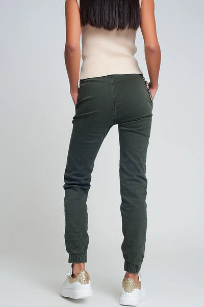 Cuffed utility pants with chain in khaki - Jeans