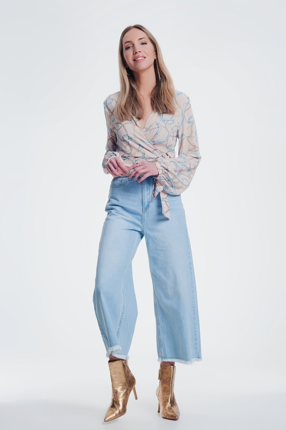 Culotte jeans with ripped hem