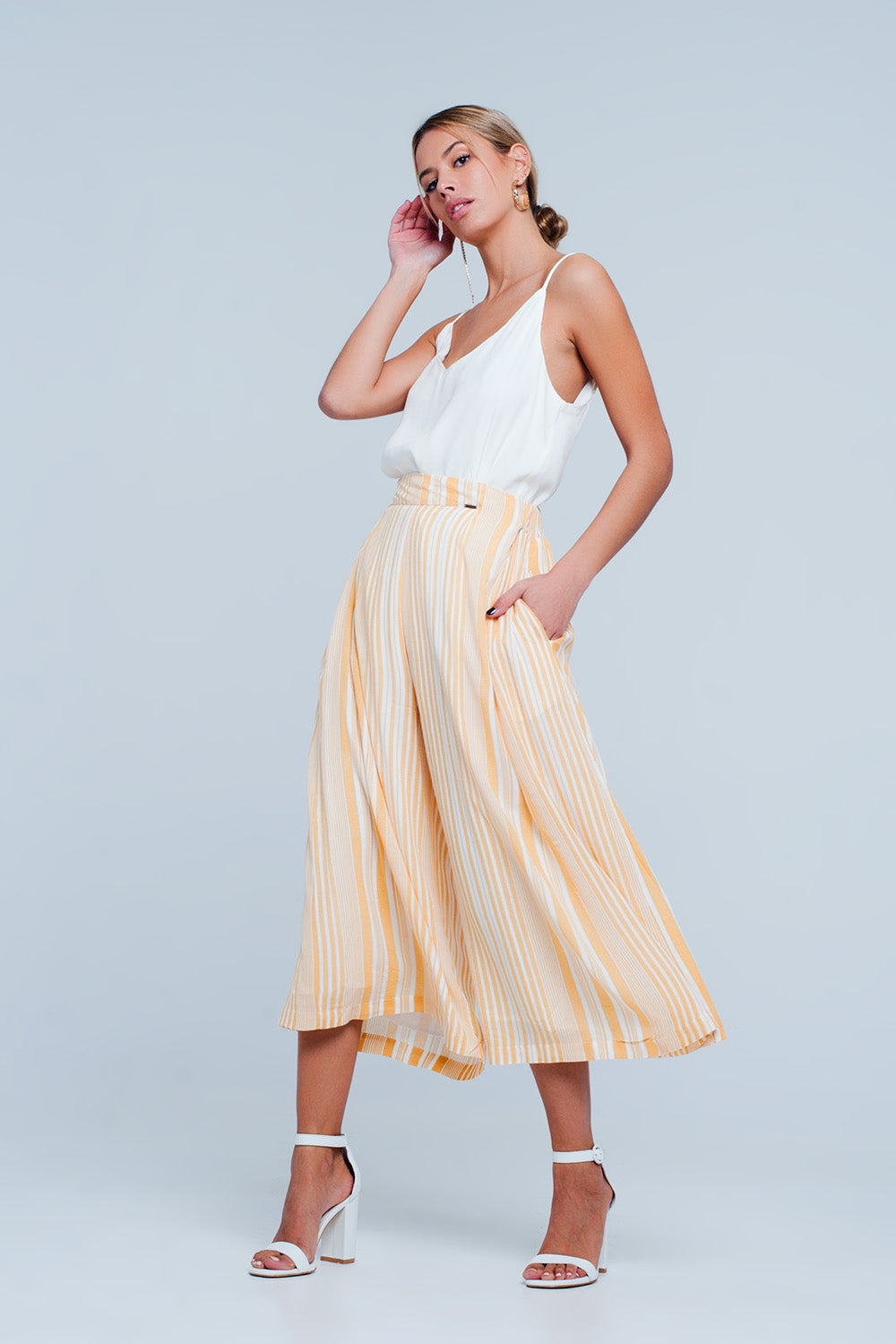 Culottes in yellow stripe