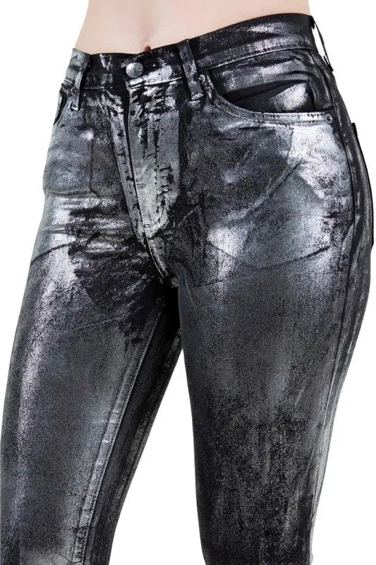 Metallic Bell Bottom Jean Black - Bottoms