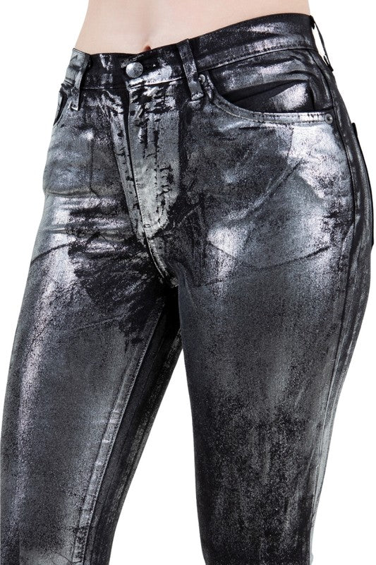 Metallic Bell Bottom Jean Black