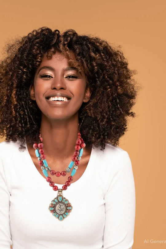 Dalmatian Jasper Colorful Golden Pendant Necklace - Necklaces