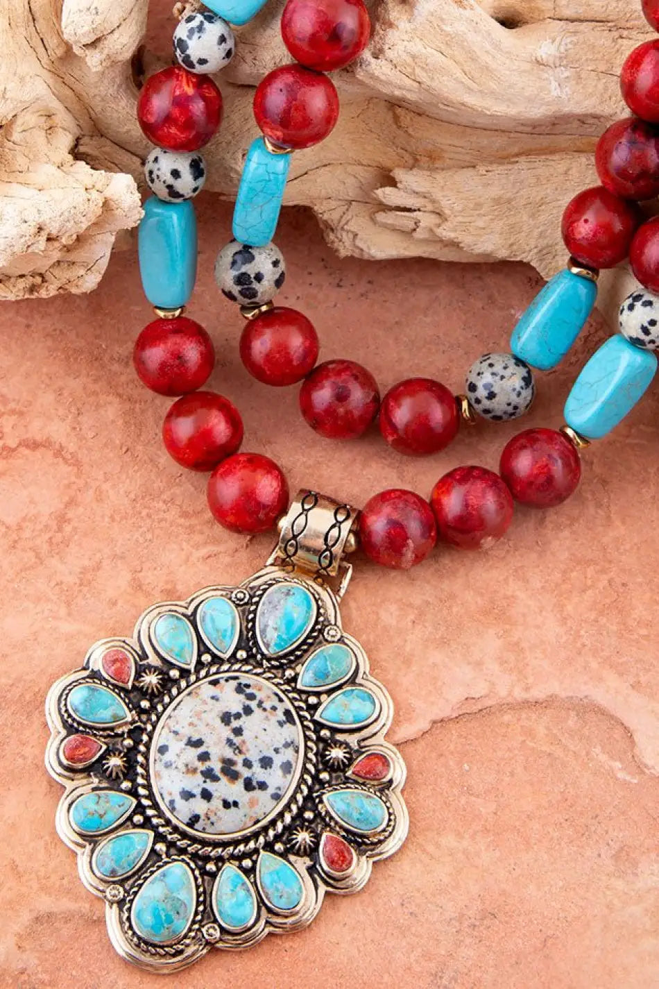 Dalmatian Jasper Colorful Golden Pendant Necklace - Necklaces