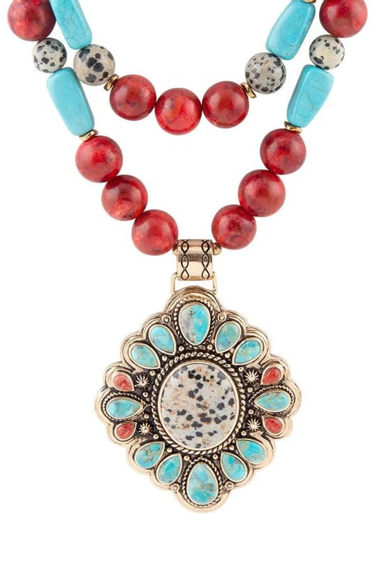 Dalmatian Jasper Colorful Golden Pendant Necklace - Necklaces