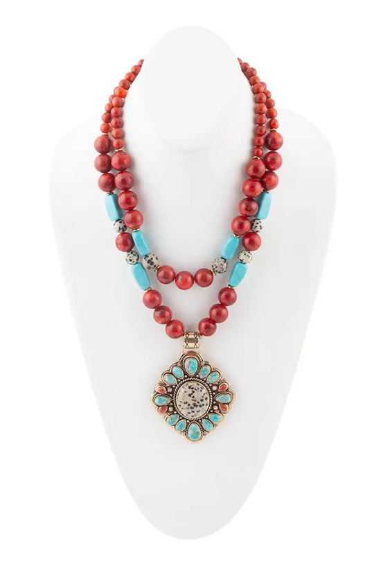 Dalmatian Jasper Colorful Golden Pendant Necklace - Necklaces