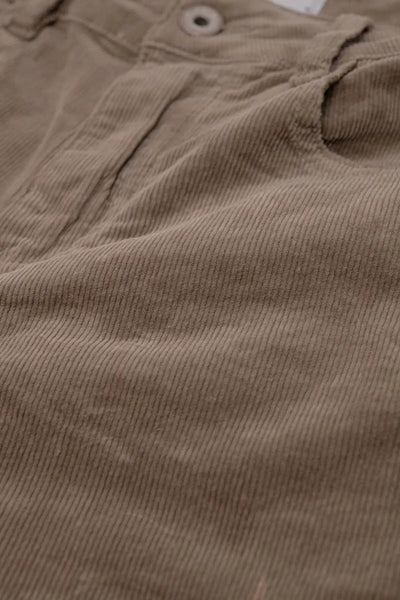 Dark Beige Corduroy flare pants with leopard print at the bottom - Bottoms