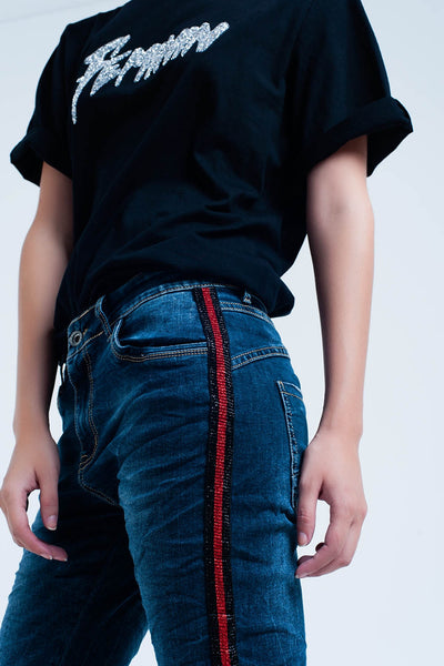 Q2 Dark blue boyfriend jeans with red sideband