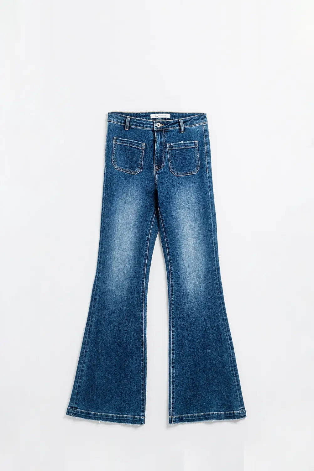 Dark Blue Flared Jeans with Front Pockets - Jeans