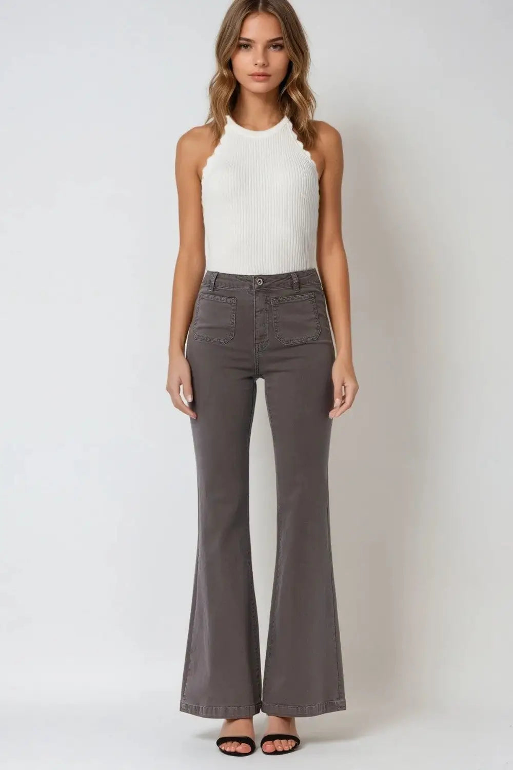 Dark grey Skinny Flared Jeans With Front Pocket Detail - Pants