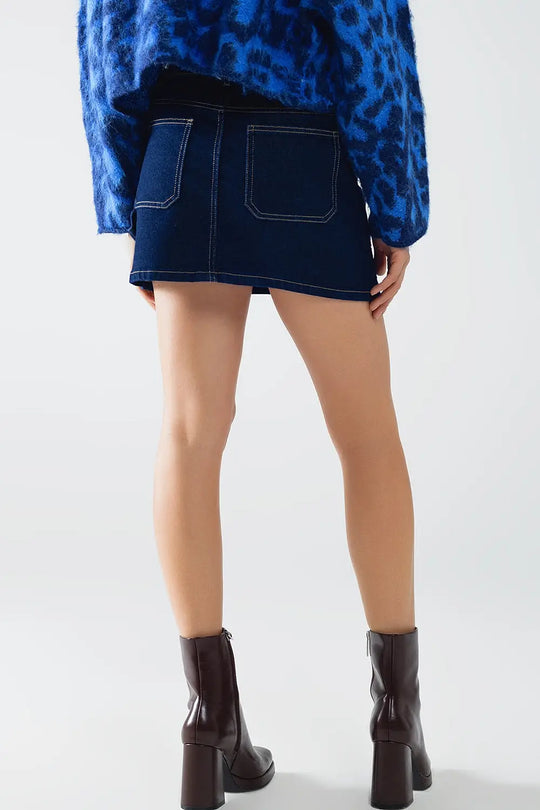 Dark wash denim mini skirt with front pockets - Skirts