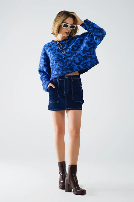 Dark wash denim mini skirt with front pockets - Skirts
