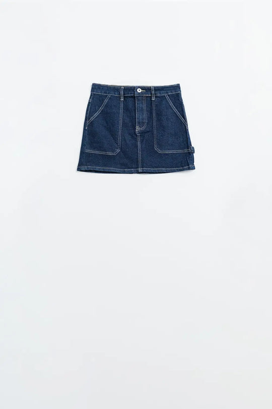 Dark wash denim mini skirt with front pockets - Skirts