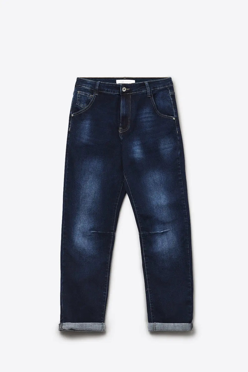 Dark wash jeans with contrast stitching and cuffed hems - Jeans