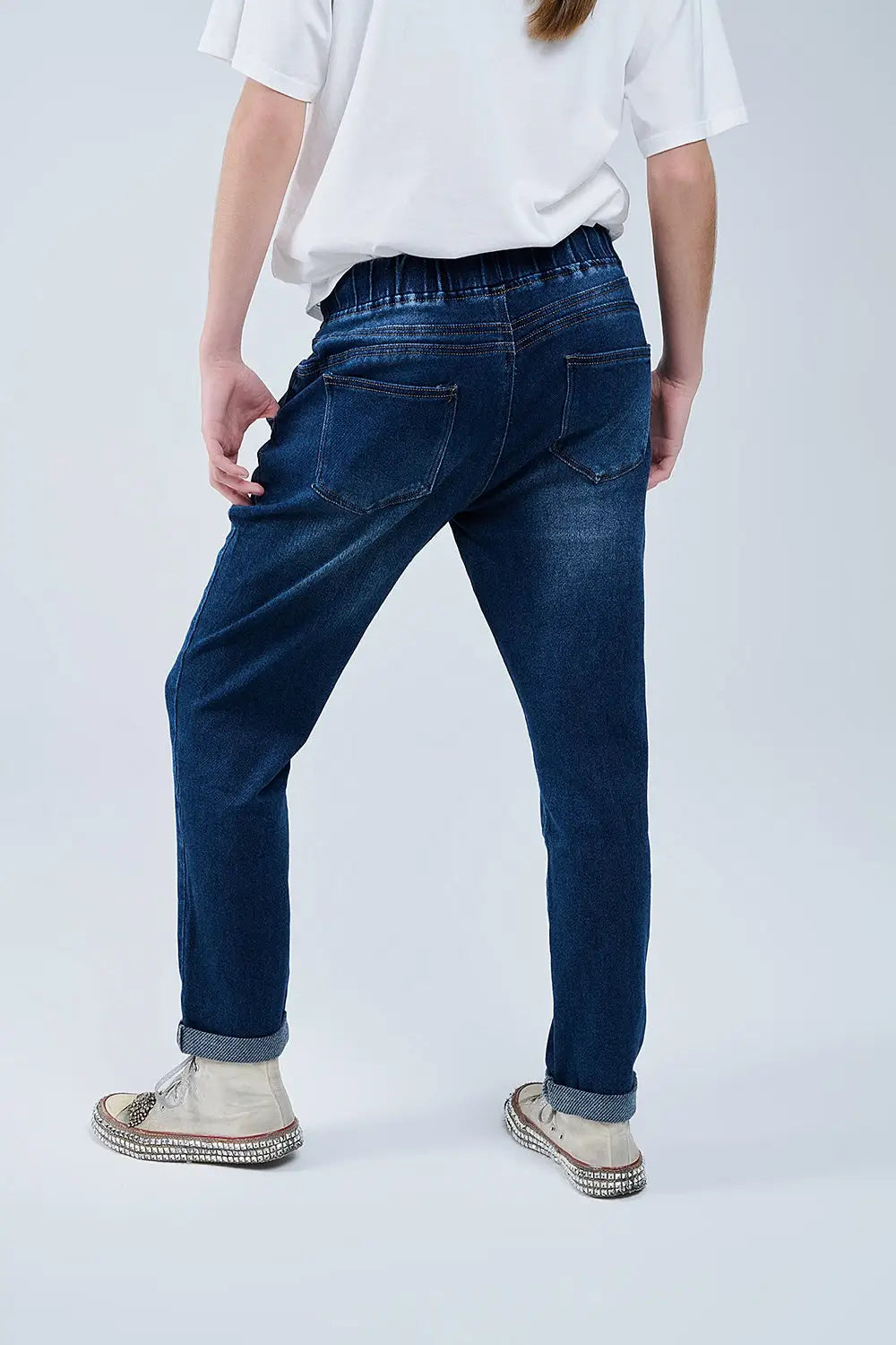 dark wash Jeans With Drwastring and Elastic Waist - Jeans