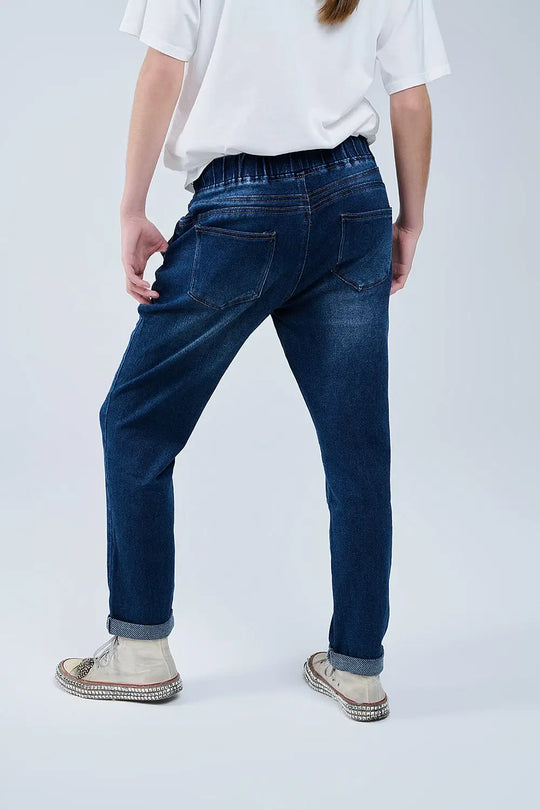 dark wash Jeans With Drwastring and Elastic Waist - Jeans