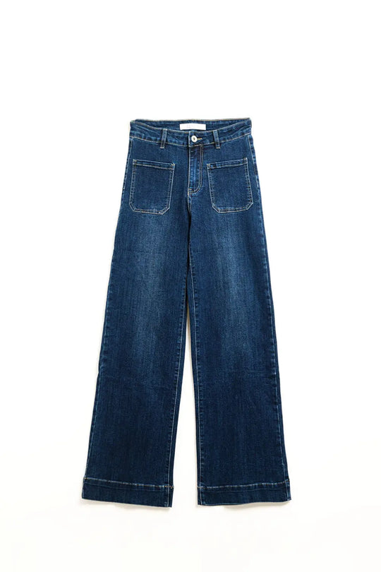 Dark wash jeans with wide leg and pockets - Jeans