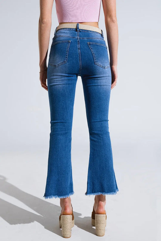 Dark Wash Skinny Jeans With Hearts Surrounded With Studds - Jeans