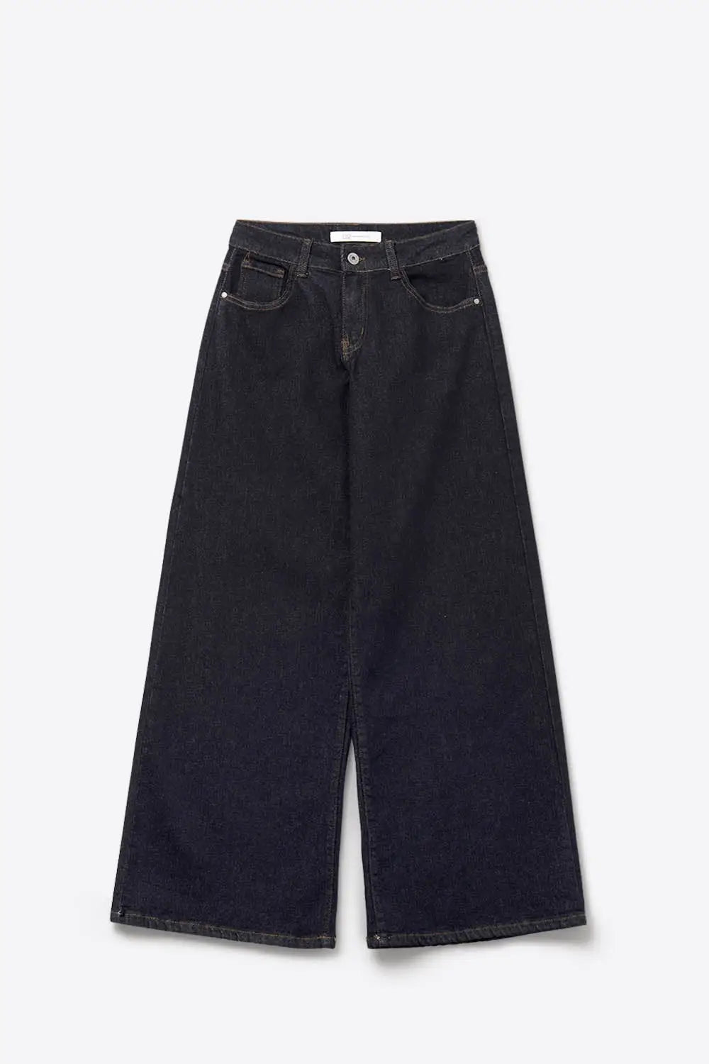 Dark Wash Wide Leg Jeans With Contrasting Stitching - Jeans