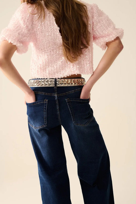 dark wash Wide Leg Stretch Denim Jeans - Jeans