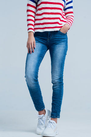 Q2 Dark Wash Wrinkled Skinny Jeans