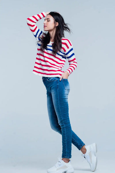 Dark Wash Wrinkled Skinny Jeans - Jeans
