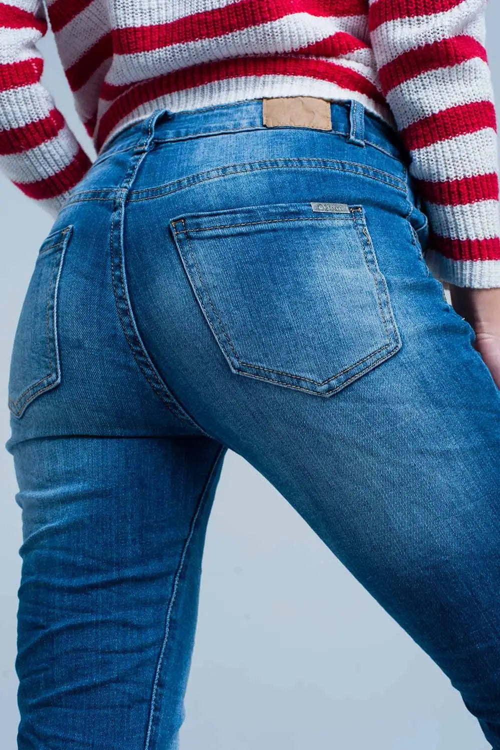 Dark Wash Wrinkled Skinny Jeans - Jeans