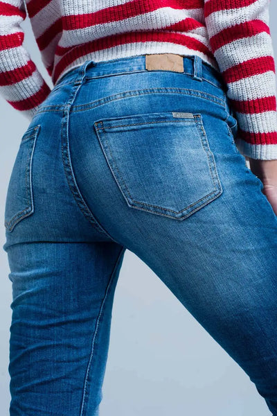 Dark Wash Wrinkled Skinny Jeans - Jeans