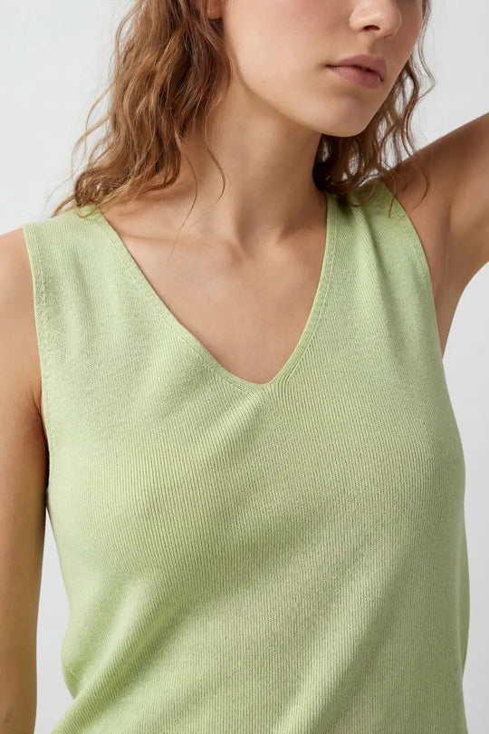 Débardeur à col en V en tricot côtelé de couleur vert menthe - One Size / vert