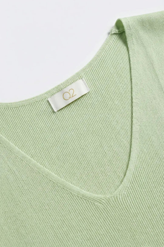 Débardeur à col en V en tricot côtelé de couleur vert menthe - One Size / vert