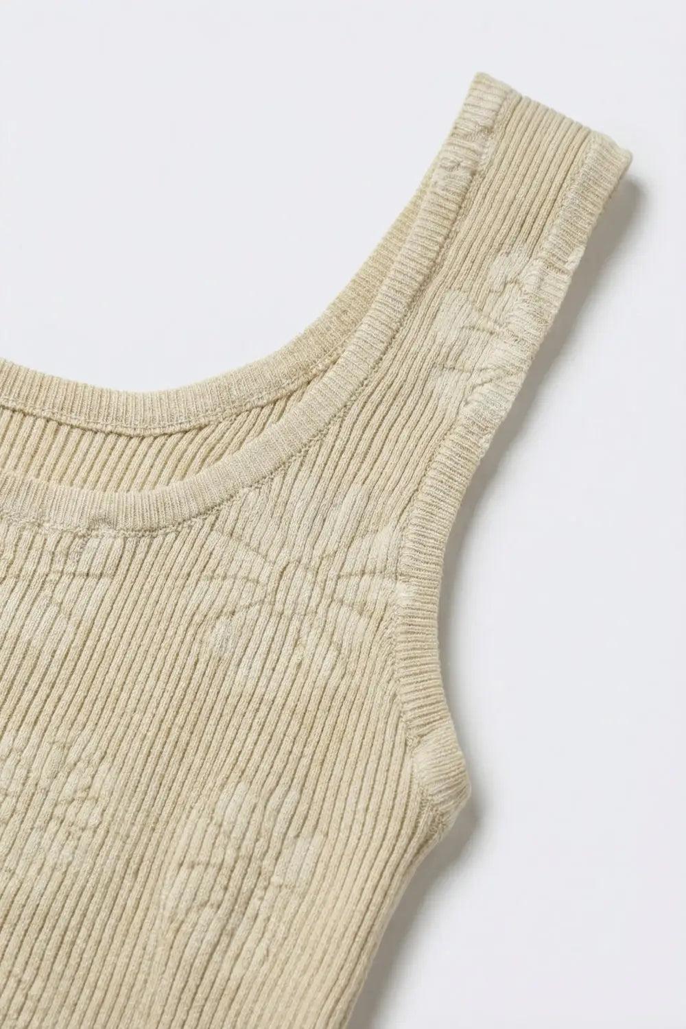 Débardeur beige en tricot côtelé brodé de fleurs - One Size / beige
