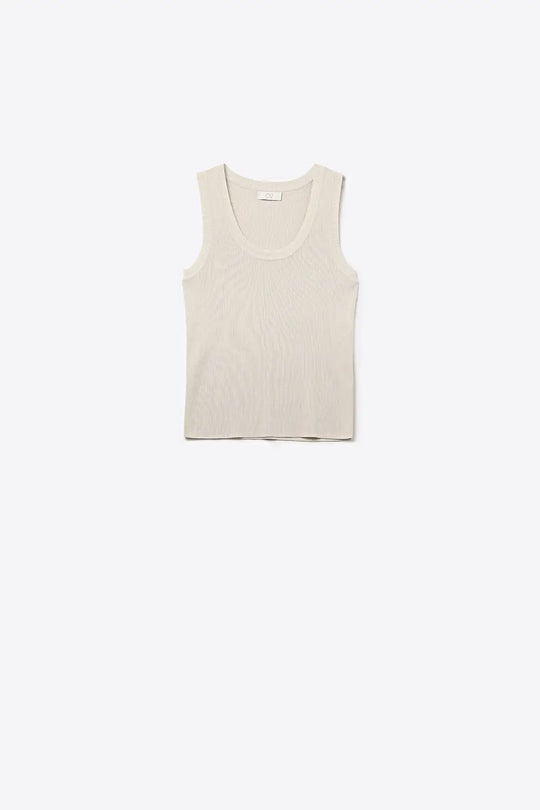 Q2 Débardeur Beige en Tricot Côtelé pour Superposition