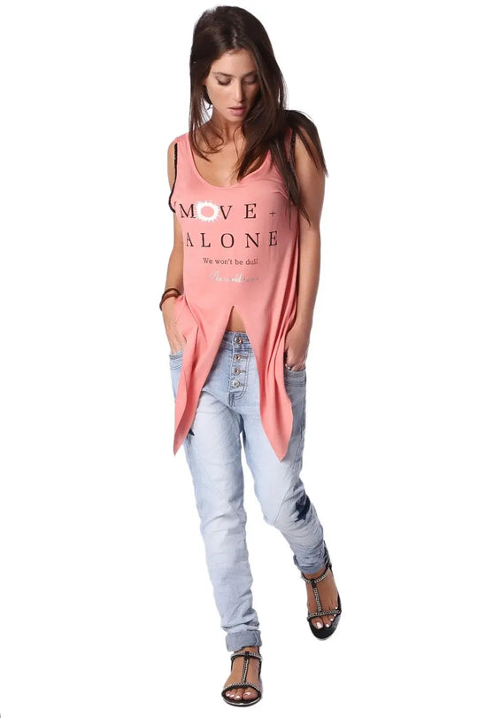 Débardeur corail avec logo et fente centrale - Tee-Shirt