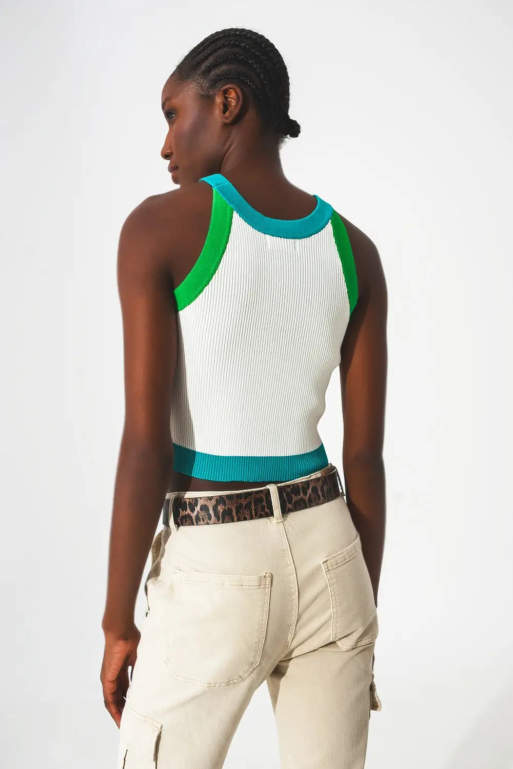 Débardeur court nervuré bleu - Tops
