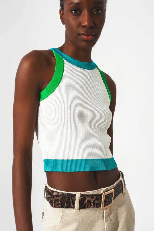 Débardeur court nervuré bleu - Tops