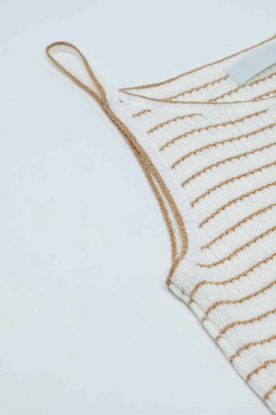 Débardeur de base rayé et côtelé en blanc et marron - Pulls